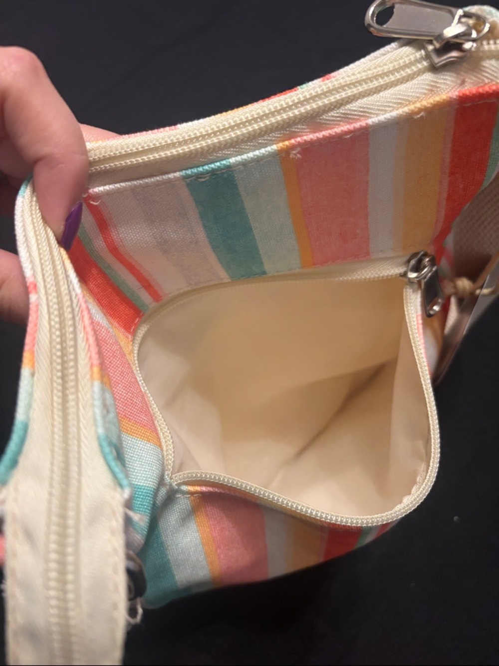 Canvas Crossbody Beach Themed Bag in Mint, Orange & Coral - Picture 5 of 9